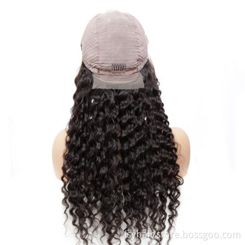 Lsy Indian Deep Wave Swiss Lace Frontal Wig 10-24 Inch Glueless Lace Front Wigs Natural Black Alimice Wigs For Black Women